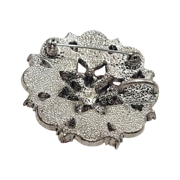 Vintage Floral Pink Rhinestone Brooch Pin With Silver-Tone Metal Backing - Picture 9 of 10